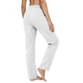 thumbnail image 4 of Women's Soft Fabric Yoga Pants with Pockets, Elastic Waist High Stretch Casual Fit, Solid Color Pants for Women, Workout Lounge Sports, Athletic Trousers | VerBelle,White L, 4 of 7