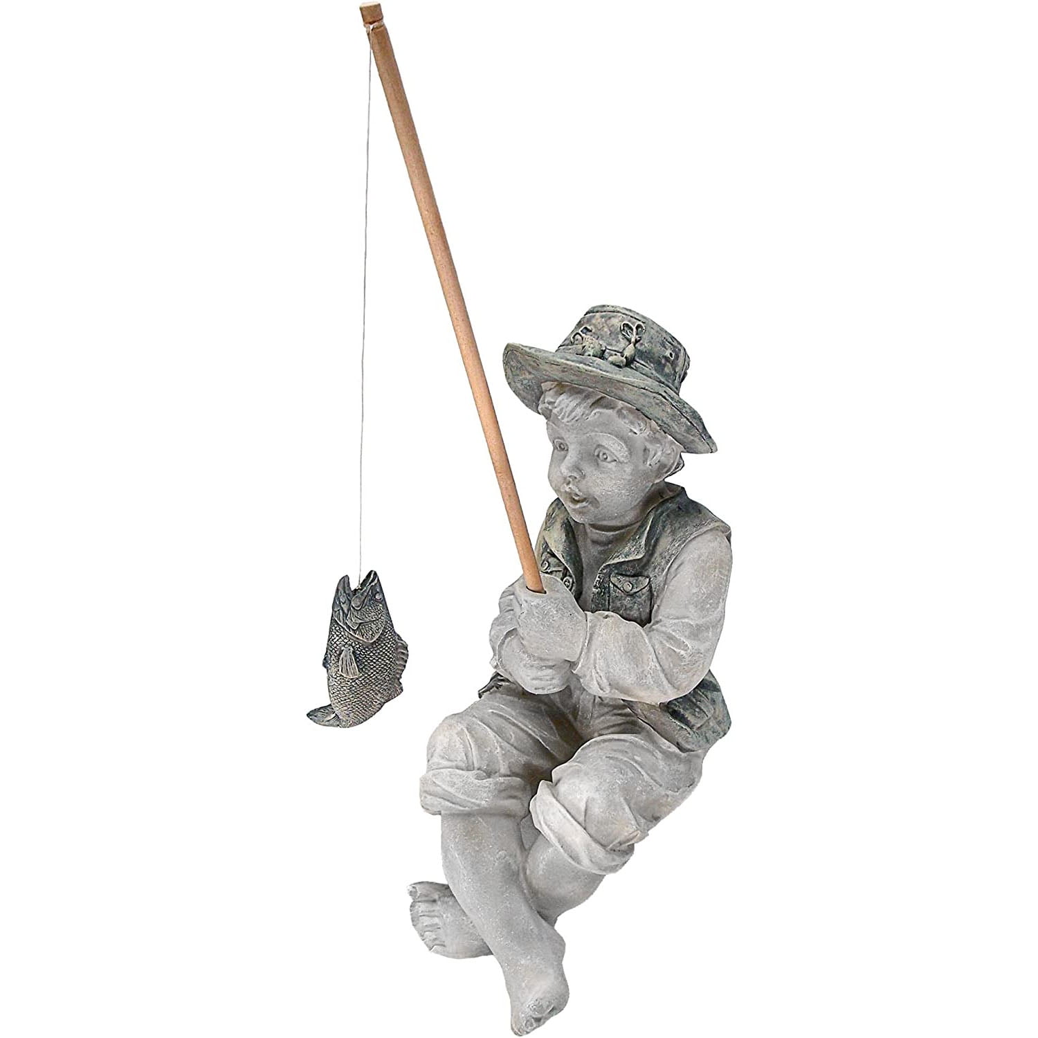 Frederic The Little Fisherman of Avignon Boy Fishing Garden Statue, two