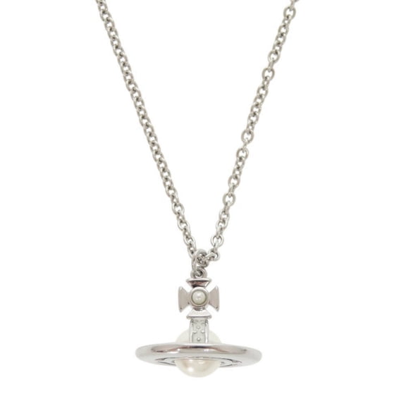 Pre-Owned Unused Vivienne Westwood Orb Metal Faux Pearl Silver Necklace 1438 (Good)
