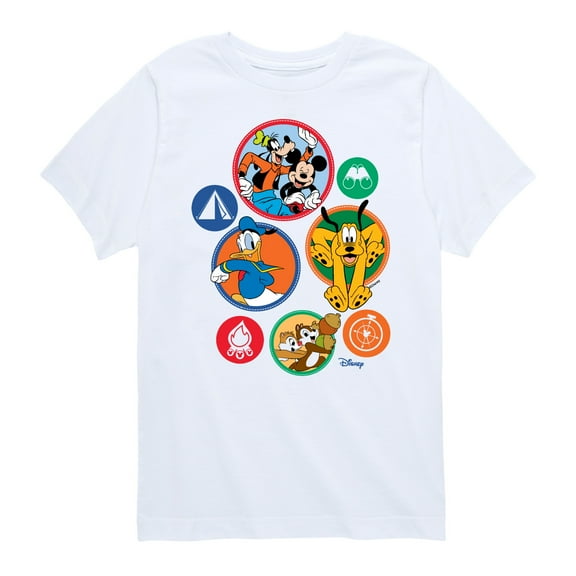 Disney - Mickey & Crew Camping Badges - Youth Short Sleeve Graphic T-Shirt