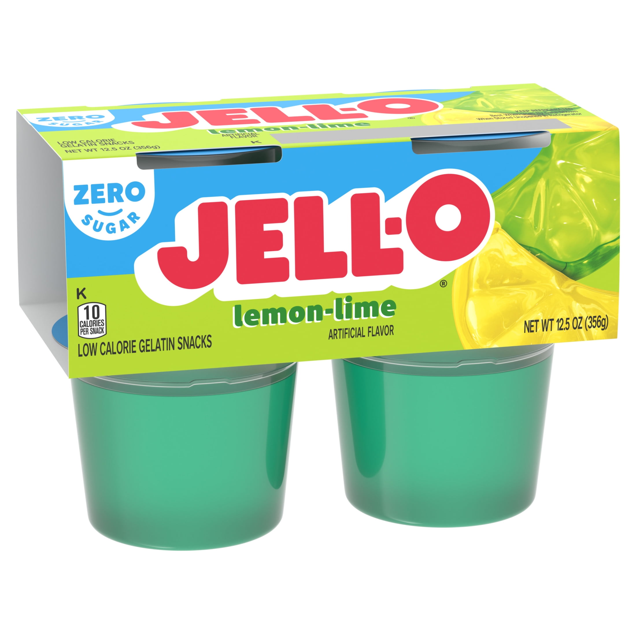 Jell-O Lemon-Lime Artificially Flavored Zero Sugar Ready-to-Eat Gelatin Snack Cups, 4 ct Cups