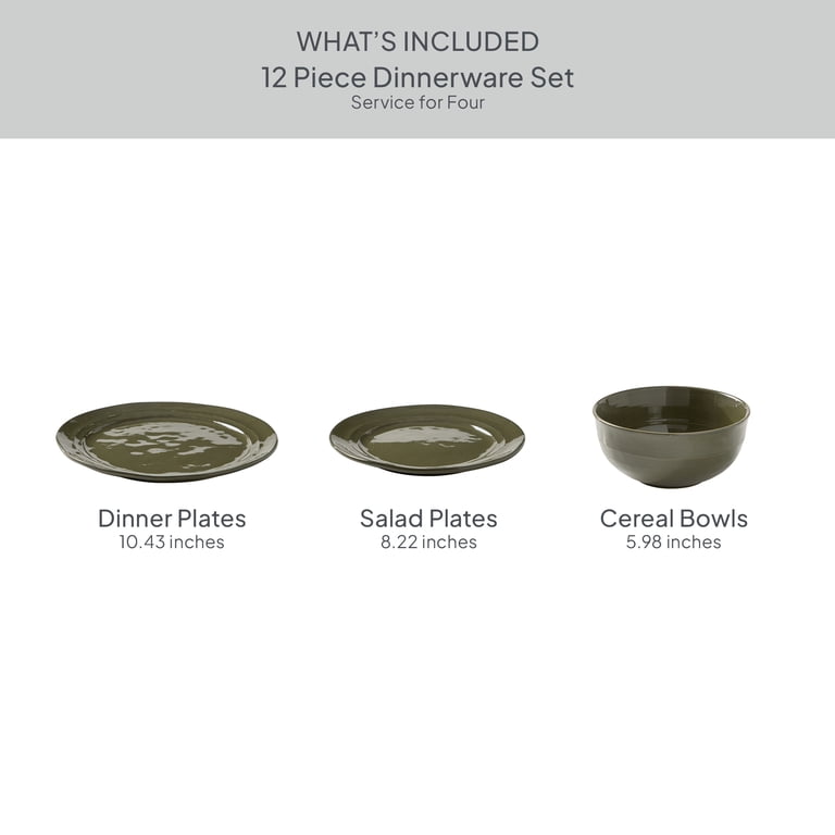 Better Homes & Gardens Artisan Stoneware Dinnerware Set, Green, 12-Piece