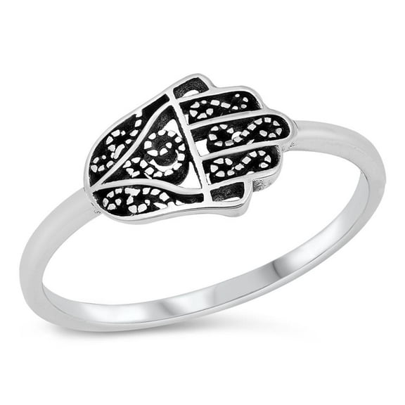 Hamsa Hand Boho Ring .925 Sterling Silver Band Jewelry Female Male Unisex Size 8