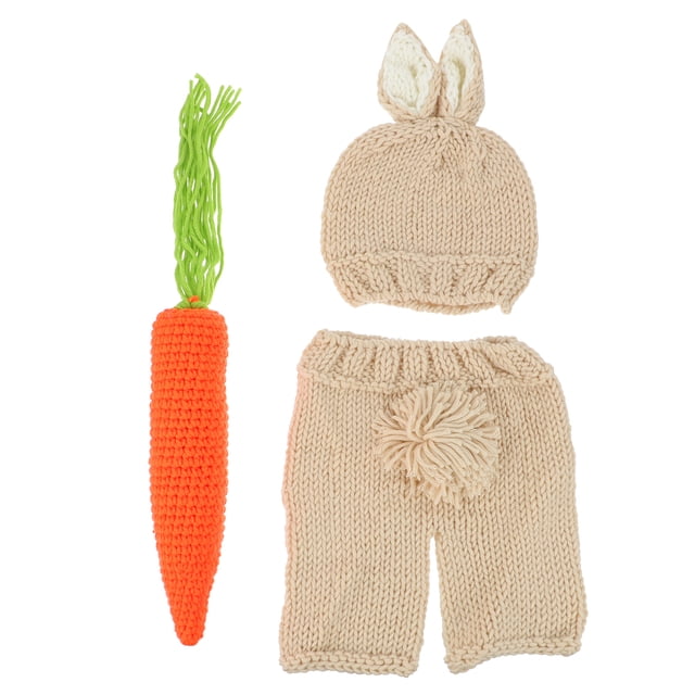 KAKOWELY juego de accesorios de disfraz de punto de lana, gorro de bebé de punto, decoración de zanahoria de Pascua, accesorio para fotos