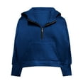 thumbnail image 3 of Girls Half Zip Hoodie Collar Cropped Hoodies Long Sleeve Fleece Zip up Pullover Sweatshirts Athletic Sweater Girls Oversized Sweatshirt Blue 9Y, 3 of 8