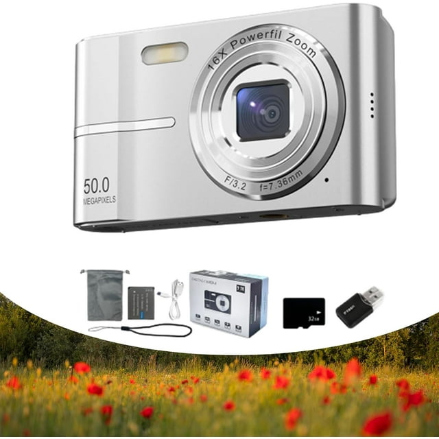 Digicam - Cámara digital retro, cámara digital de formato medio, cámara digital retro, cámara digital para niños 1080p Fhd con tarjeta de 32 gb, cámara digital 1080p Fhd cámara digital para niños (pla