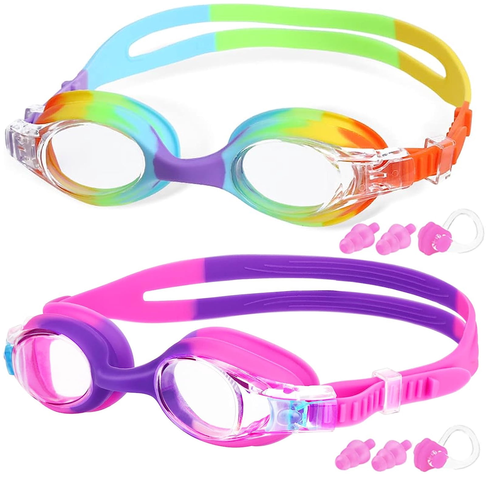 Kids Swim Goggles 2 Pack No Leak Anti-Fog - Adjustable For Boys & Girls Ages 6-14 (Blue & Yellow)