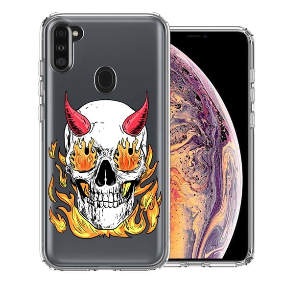 MUNDAZE For Samsung Galaxy A11 Flamming Devil Skull Design Double Layer Phone Case Cover