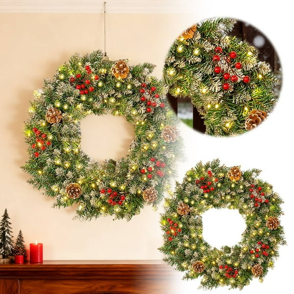 Christmas Decorations 60cm Flocked PE Needle Wreath With Green Holiday For Door Wall Mantel Window. Christmas Battery Operated Christmas Door for Front Door Extra Large Christmas Wreath for outside
