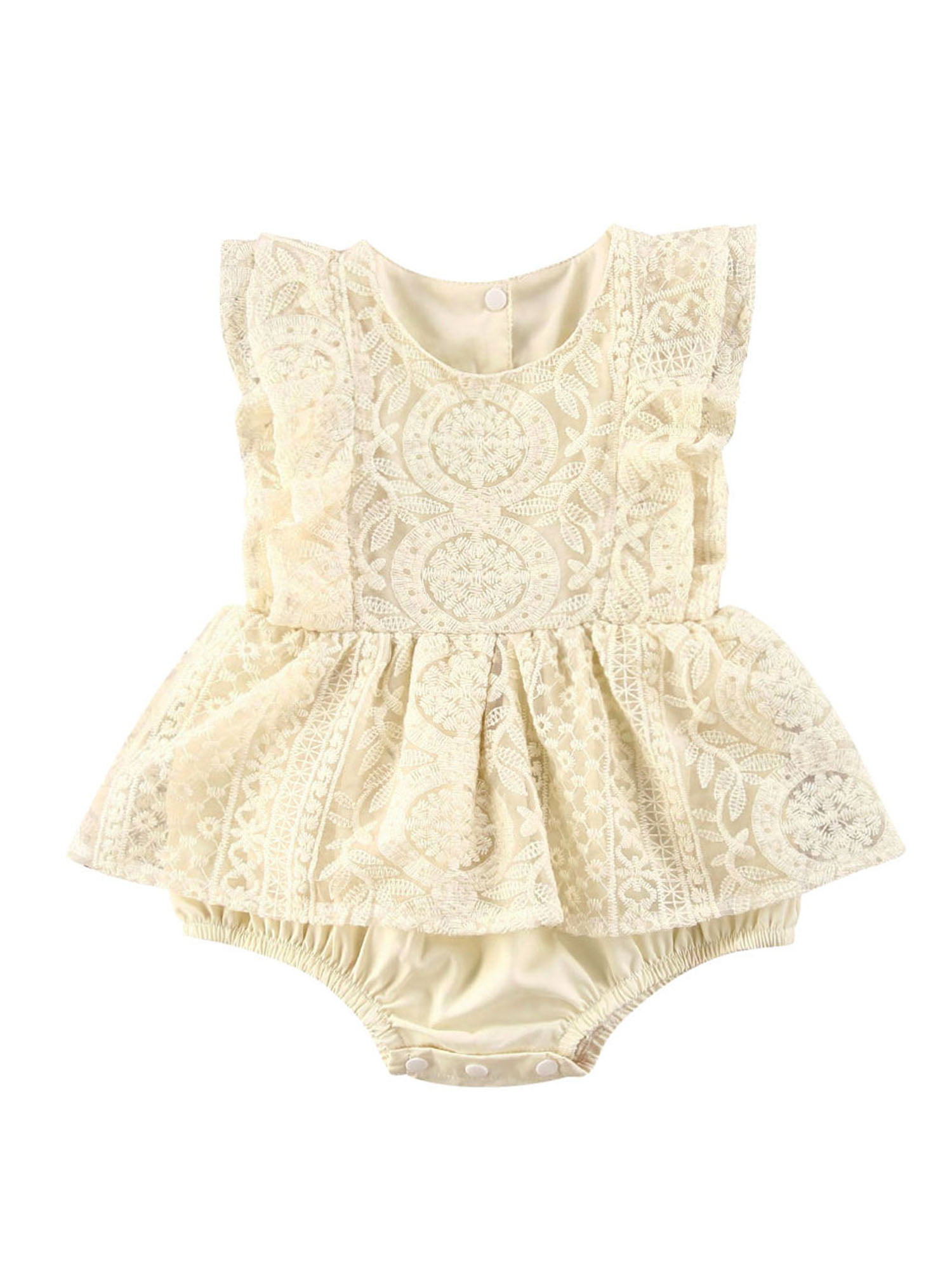 Newborn Infant Baby Girl Lace Sleeveless Solid Romper Jumpsuit Clothes 