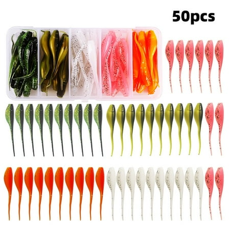 50pcs 0.7g/5cm Micro Shad Crappie Baits Artificial Plastics Soft Lures