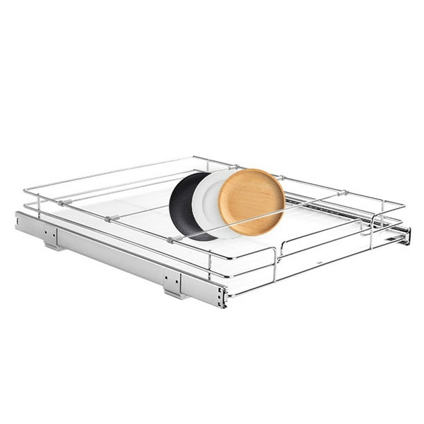 VEVOR Organizador de gabinete extraíble de 17 pulgadas de ancho x 21 pulgadas de profundidad, estantes de despensa deslizables resistentes, cajones enrollables de acero cromado, almacenamiento de