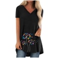 thumbnail image 1 of WEIYLL Ladies T Shirts Plus Size Print V-Neck Short Sleeve Long Black Blouse Sizes L, 1 of 3