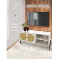 thumbnail image 3 of RED VELVET Mueble para TV Moderno, 2 Puertas con Ratán, 2 Estantes, Color Gris y Negro, Patas Metálicas, 3 of 7