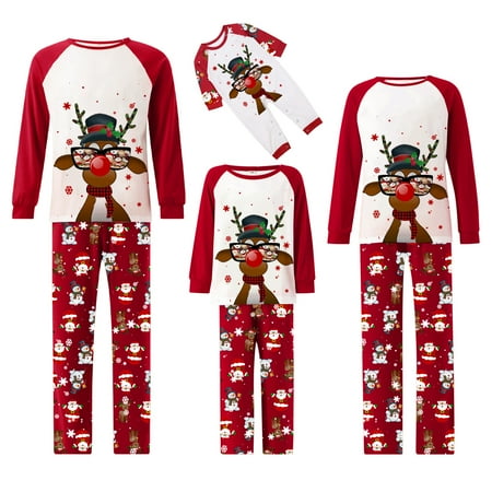 

Christmas Family Pajamas Matching Set Elk Print Raglan Long Sleeve Tops and Pants Loungewear Soft Sleepwear