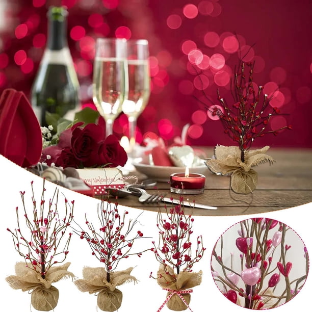 Xihbxyly Estacas de Madera Love Berry, Colgante En Forma de Corazón, Diseño de Ramas Flexibles, Árbol Romántico de Mesa, Decoración para San Valentín, Fiesta de Bodas, Uso En Interiores y Exteriores,