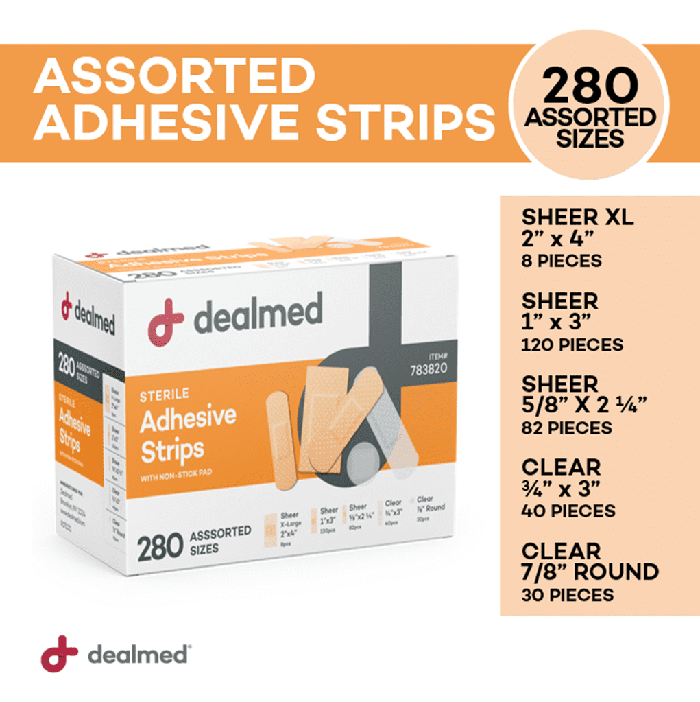 Dealmed Adhesive Bandage Assorted Variety Pack, Sterile, Breathable, Non-Stick Pad, 280/Box, 12 Pack