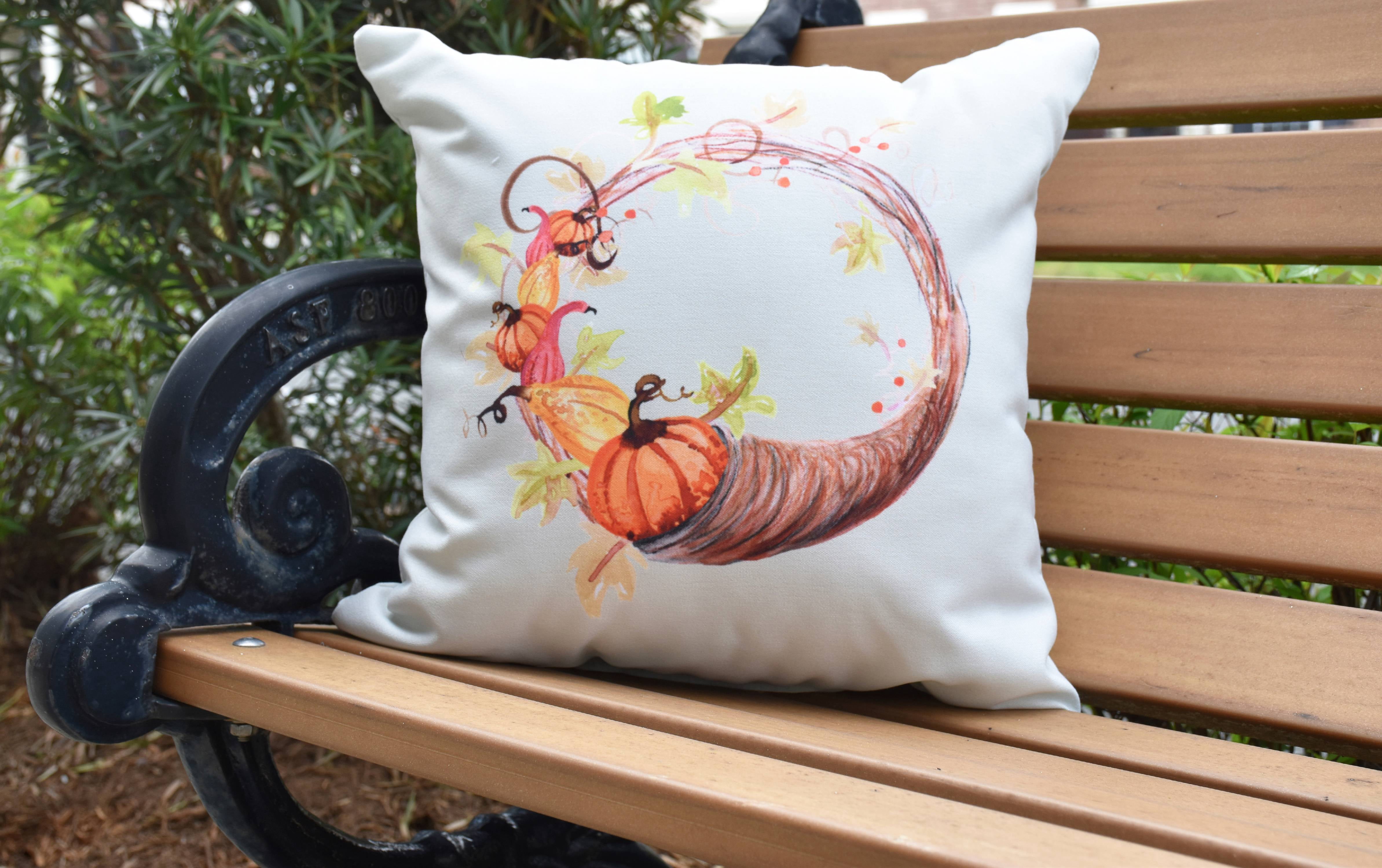 Simply Daisy, 18" x 18" Cornicopia Wreath Light green Fall Print Outdoor Decorative Throw Pillow