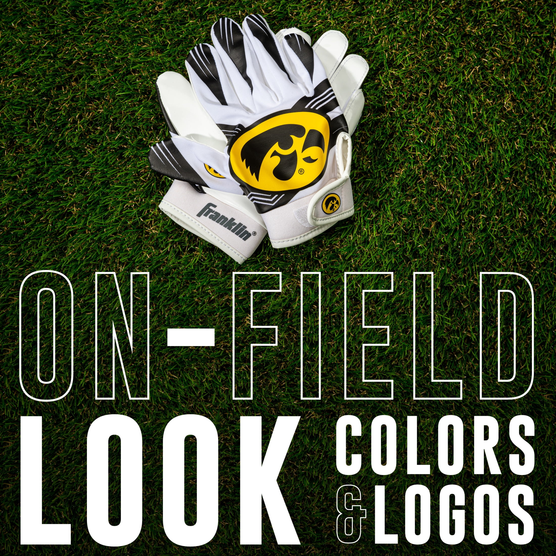 Franklin Sports Iowa Hawkeyes Kids Football Receiver Gloves - Youth Official NCAA College Team Football Gloves - Silicone Palm Receiver Gloves for Kids Ages 7 -10 - Youth Small/Extra Small