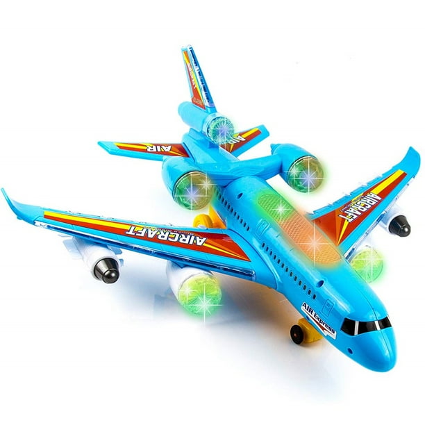 Toysery Airplane Airbus Toy for Kids - Bump and Go Action with 360 ...