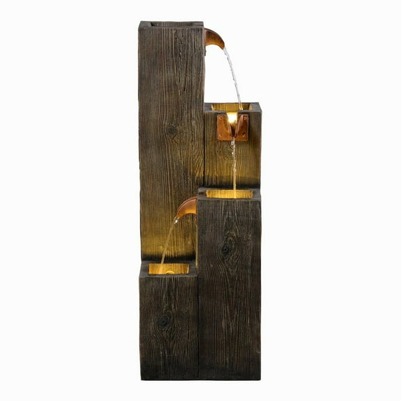 Hi-Line Gift Ltd. 34" Wooden Texture Cascading Water Fountain Indoor/Outdoor Use
