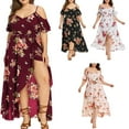thumbnail image 4 of Xmarks Women's Plus Size Off Shoulder Maxi Long Dress Floral Printed Sundresses Flomal Dress Split Casual Wedding Guest Dress L-5XL, 4 of 4