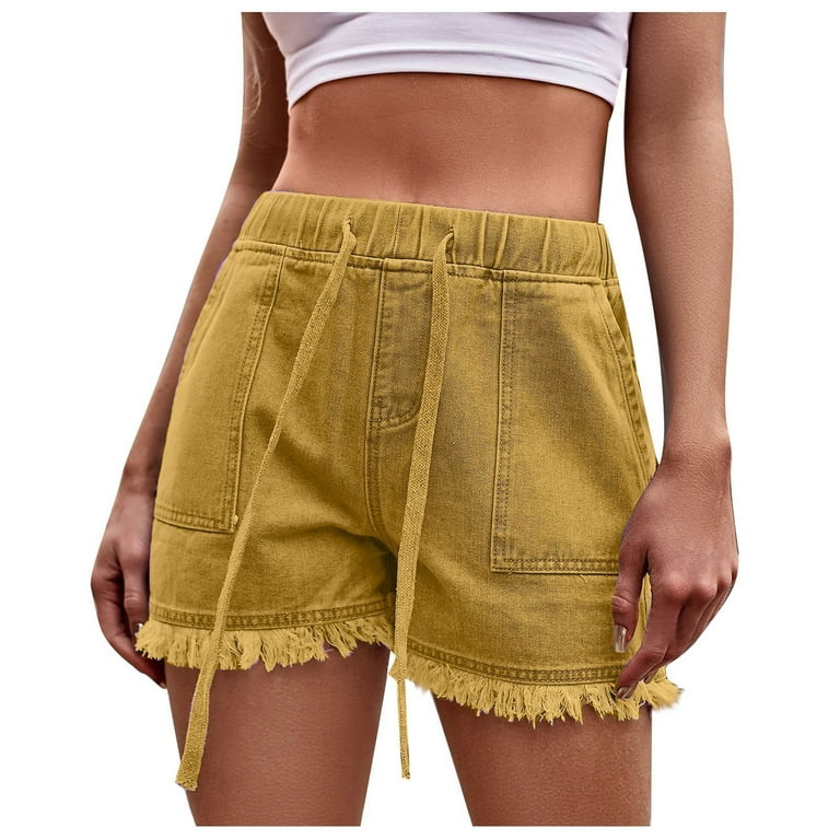 Tdoqot Juniors Shorts- With Pockets Casual Womens Denim Shorts Yellow Size 8