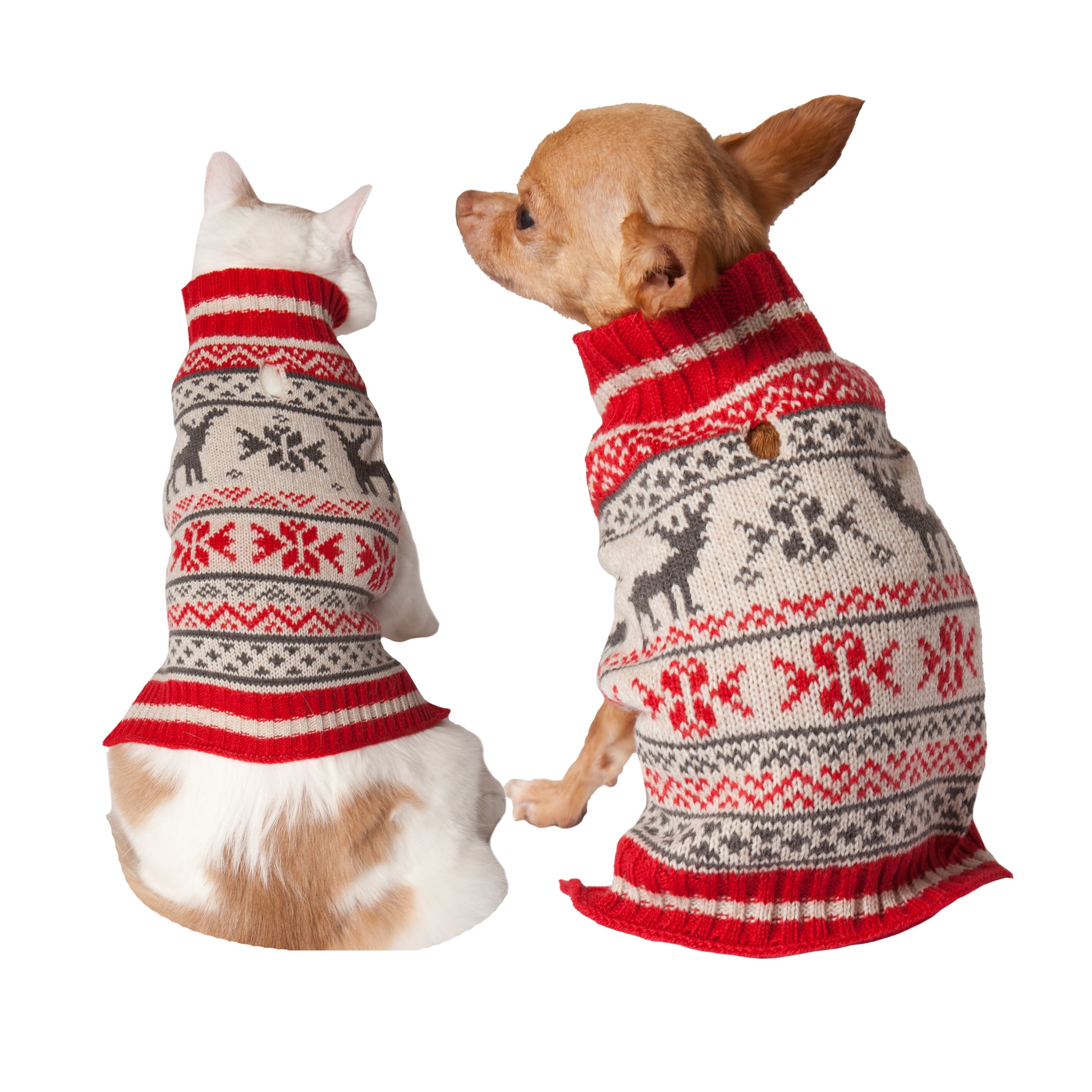 Vibrant Life Holiday Red Moose Fair Isle Dog Sweater and Cat Sweater