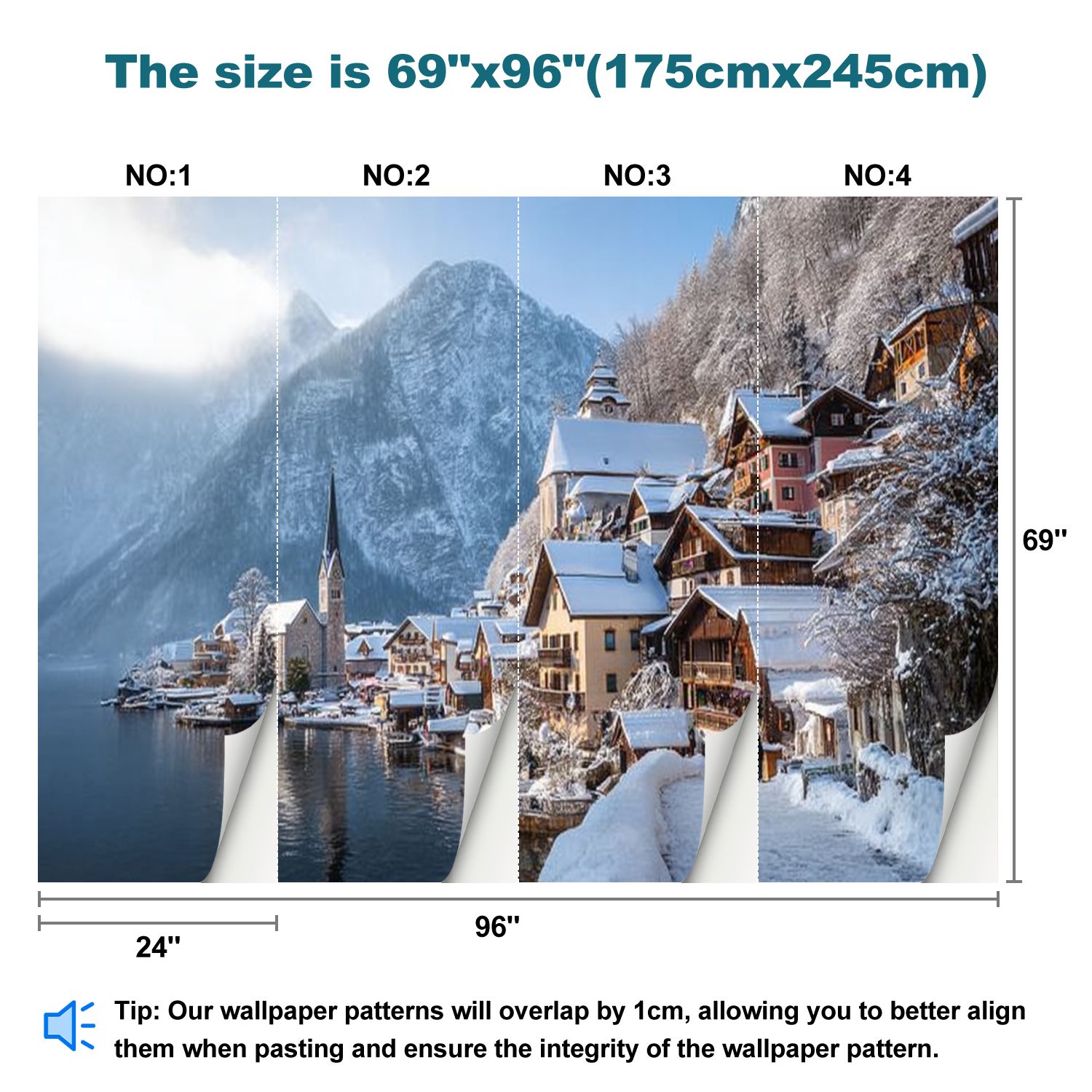 Peel and Stick Wallpaper Classic view Hallstatt winter Salzkammergut Austria Modern Art Wall Mural Decor Self Adhesive and Removable 69in x 98in