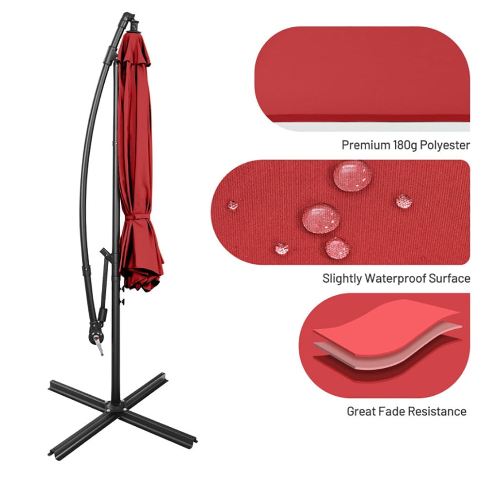 Aimee Lii 10 Feet Offset Umbrella with 8 Ribs Cantilever and Cross Base, Outdoor Umbrella with Base, Red