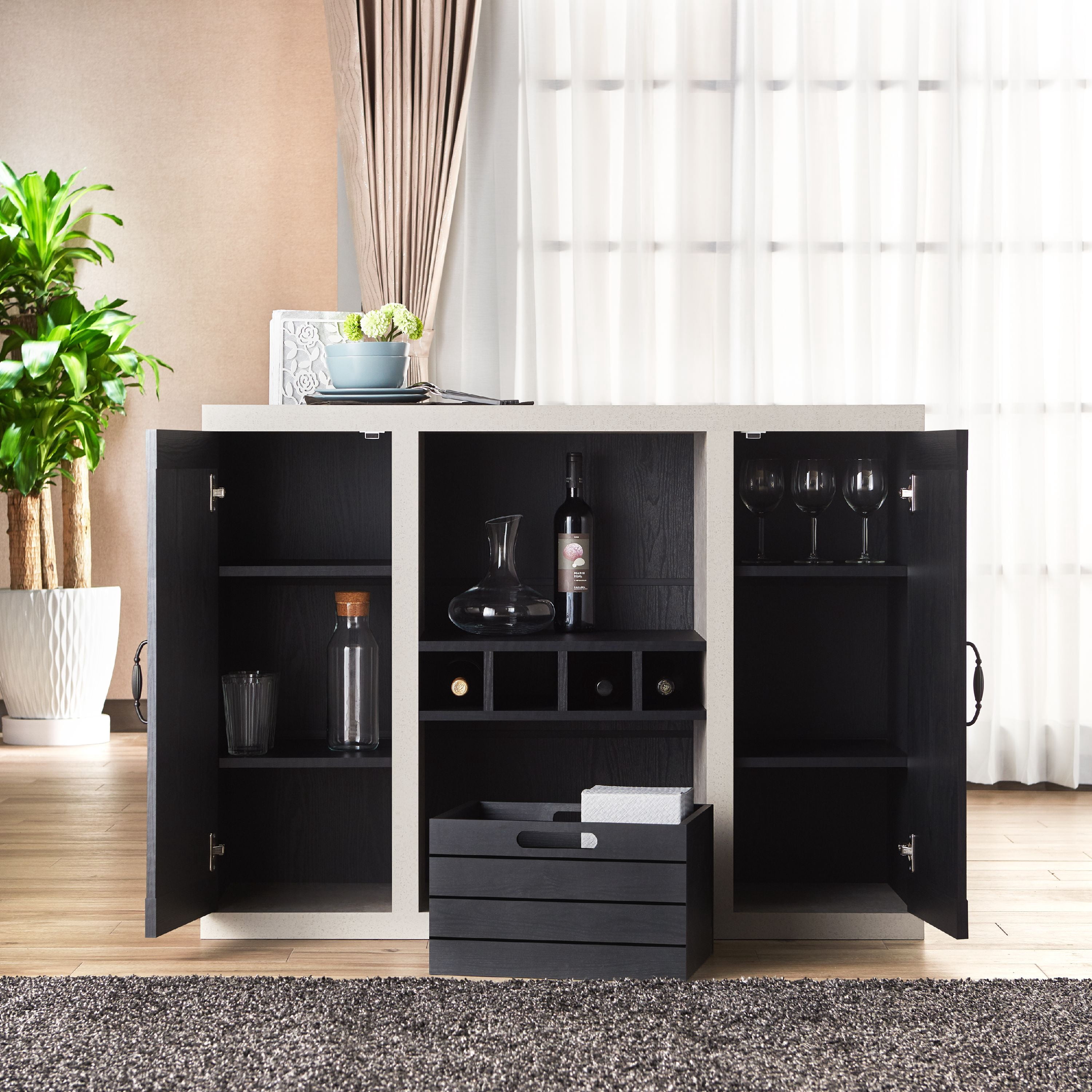 Furniture of America Danyle Industrial Two-Toned Black Buffet Sideboard
