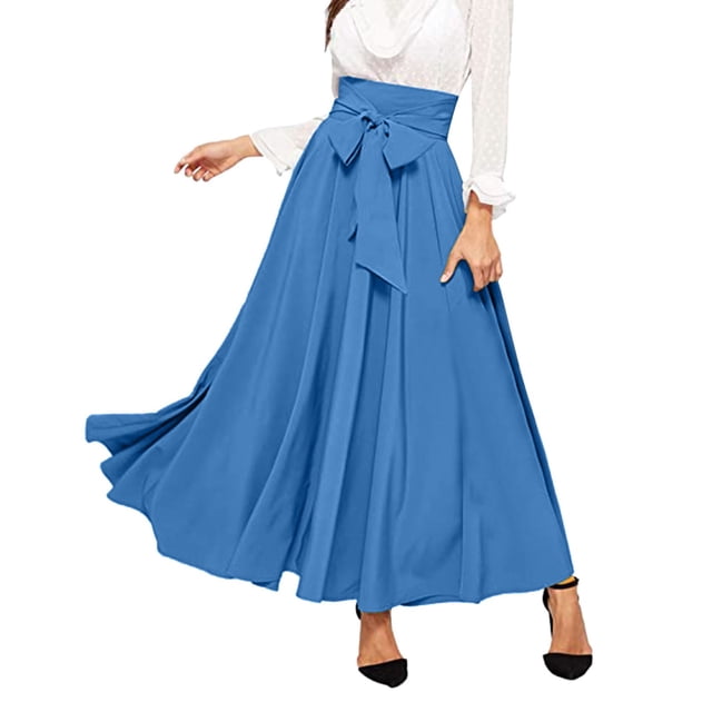 Gibobby faldas de mezclilla para mujer para mujer Faldas largas plisadas con en la parte delantera(Aqua, XL)