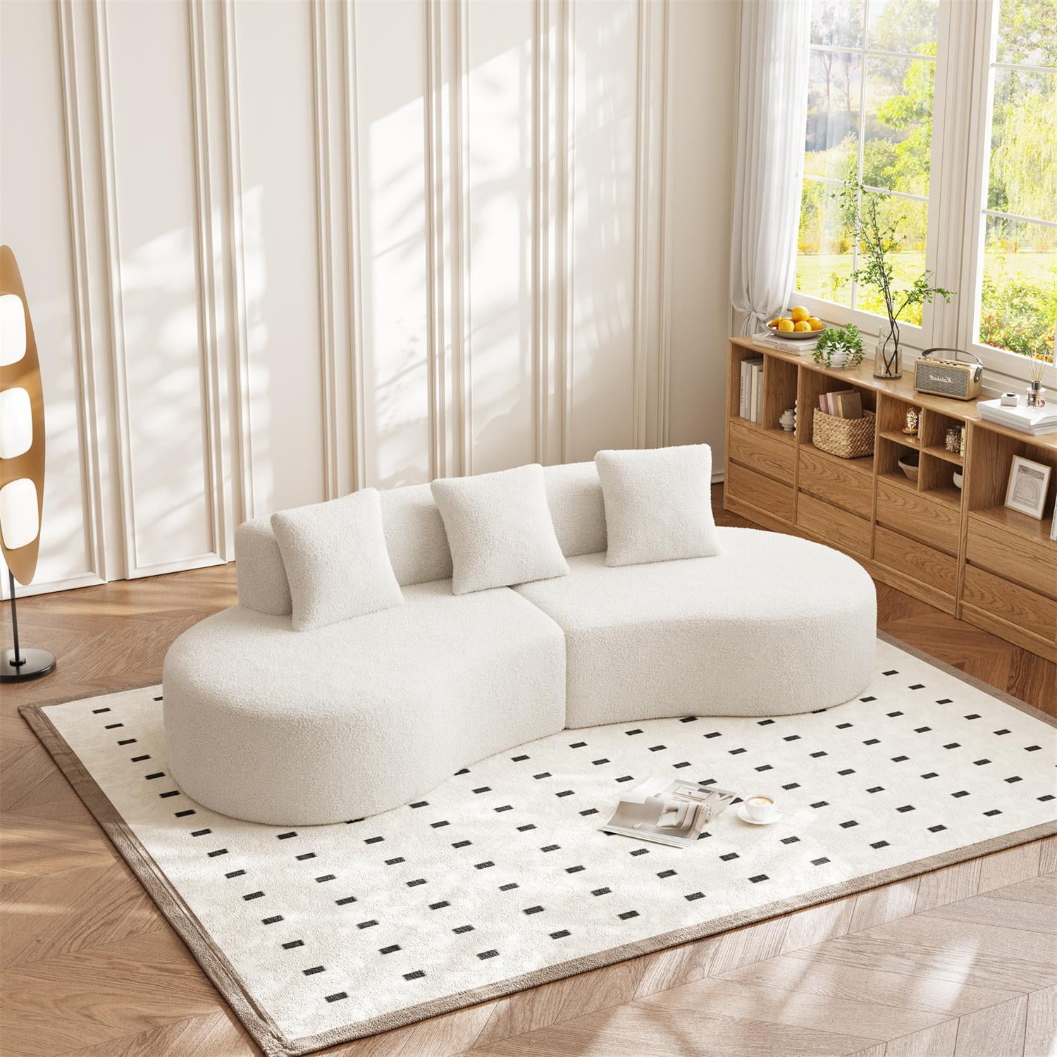 Demi Bonn 109" Modern Curved Sectional Sofa, Large 5-Seater Couch for Living Room and Apartment, Easy Assembly, White