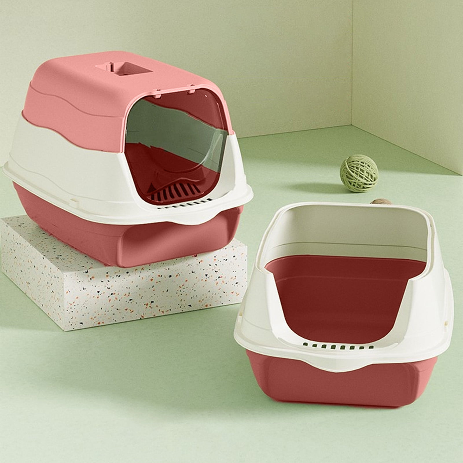 Cat Litter Box Cat Litter Tray with Lid, Detachable Hooded Enclosed Litter Pan Cat Toilet Cat Litter Tray for Home Living Room(Pink B)