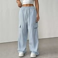 thumbnail image 2 of AINIYS Women's Striped Wide Leg Pants Elastic High Waist Casual Trousers with Drawstring Streetwear Blue L, 2 of 5