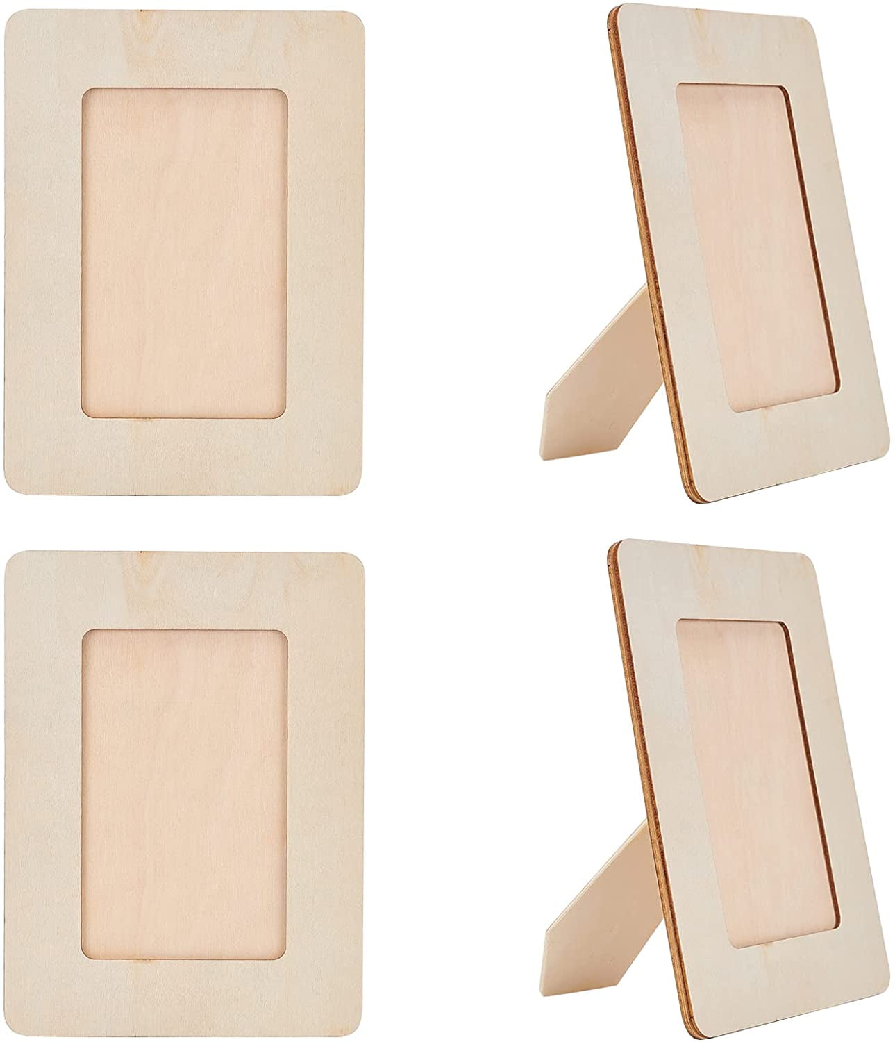 4pcs Wooden Picture Frame Rectangular 7" x 5" Craft Frames Set Natural