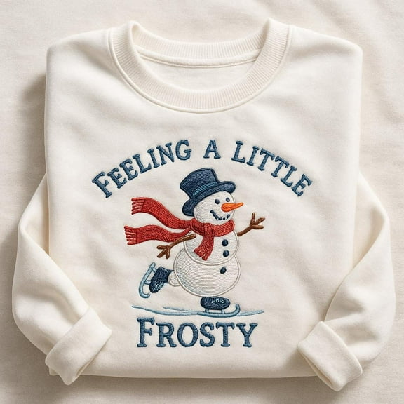 Embroidered Snowman Sweater, Feeling A Little Frosty Ice Skating Sweatshirt, Winter Holiday Crewneck, Christmas Skater Shirt