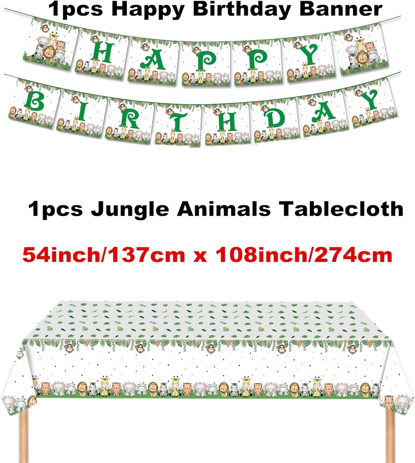 162 Pcs Jungle Safari Birthday Party Supplies Decorations, Jungle Animals Disposable Tableware Sets, Include Cup Plate Napkin Straw Forks Spoons Knifes Tablecloth and Banner, Serves 20 Guests