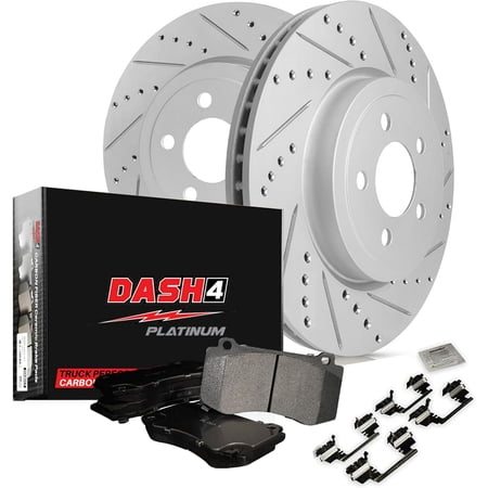 Truck Performance Carbon Fiber Brake Pads and Drilled Slotted Brake Rotor Kit for Ford Excursion 2005-2000 | F-250 2004-1999 | F-250 Super Duty 2004-1999 Enhanced Stopping Power (531.52498)