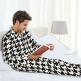thumbnail image 6 of Yiaed Houndstooth Black And White Print Men’s Pajamas Set - Long Sleeve Button Down Sleep Shirt and Pajama Bottoms Sleepwear Set Mens Pjs Sets Men's Pajama Bottoms-Large, 6 of 7