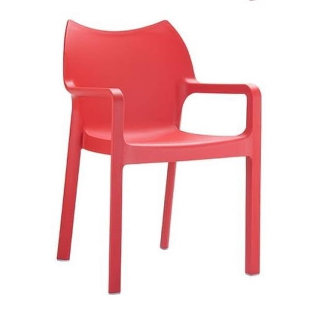 Compamia ISP028-RED Diva Chaise de Salle à Manger d'Extérieur en Résine avec Accoudoirs Rouge - Lot de 4