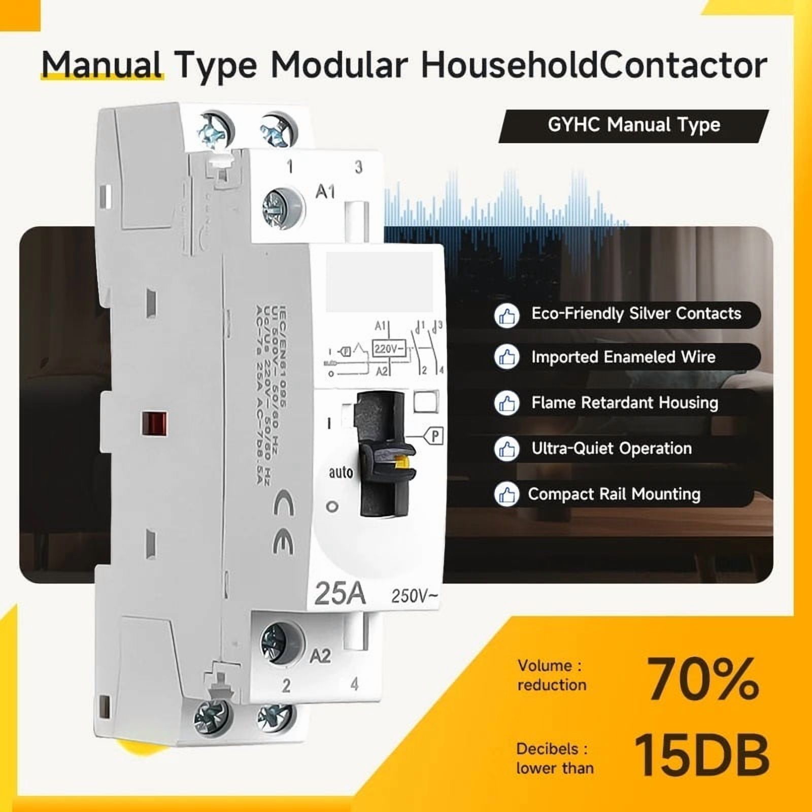Manual Control AC Contactor 2P 4P 25A 63A 220V/230V 50/60Hz Din Rail Household AC Modular Contactor  2NO 2NC 4NO