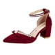 thumbnail image 1 of Zapatos elegantes para mujer, sandalias rojas de tacón alto, novedad de 2022, punta estrecha, lazo burdeos, tacones altos de moda para novia con fondo rojo36 Gao Jinjia LED, 1 of 2