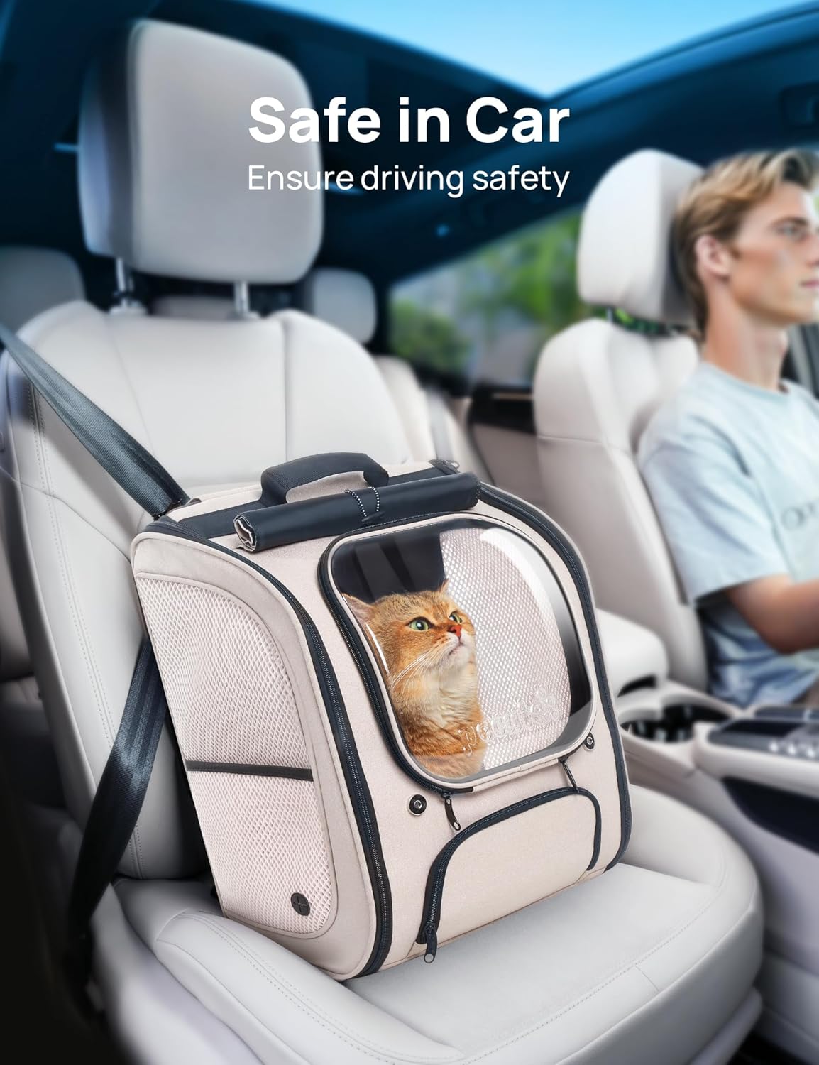 Cat Backpack Carrier, Large Space Cat Bubble Backpack, Breathable Cat Carrier, Shaded Dog Backpack Carrier, Ergonomic 3D Design for Travel, Hiking, Walk, Suitable for Shopping, Car, Vet, Gray