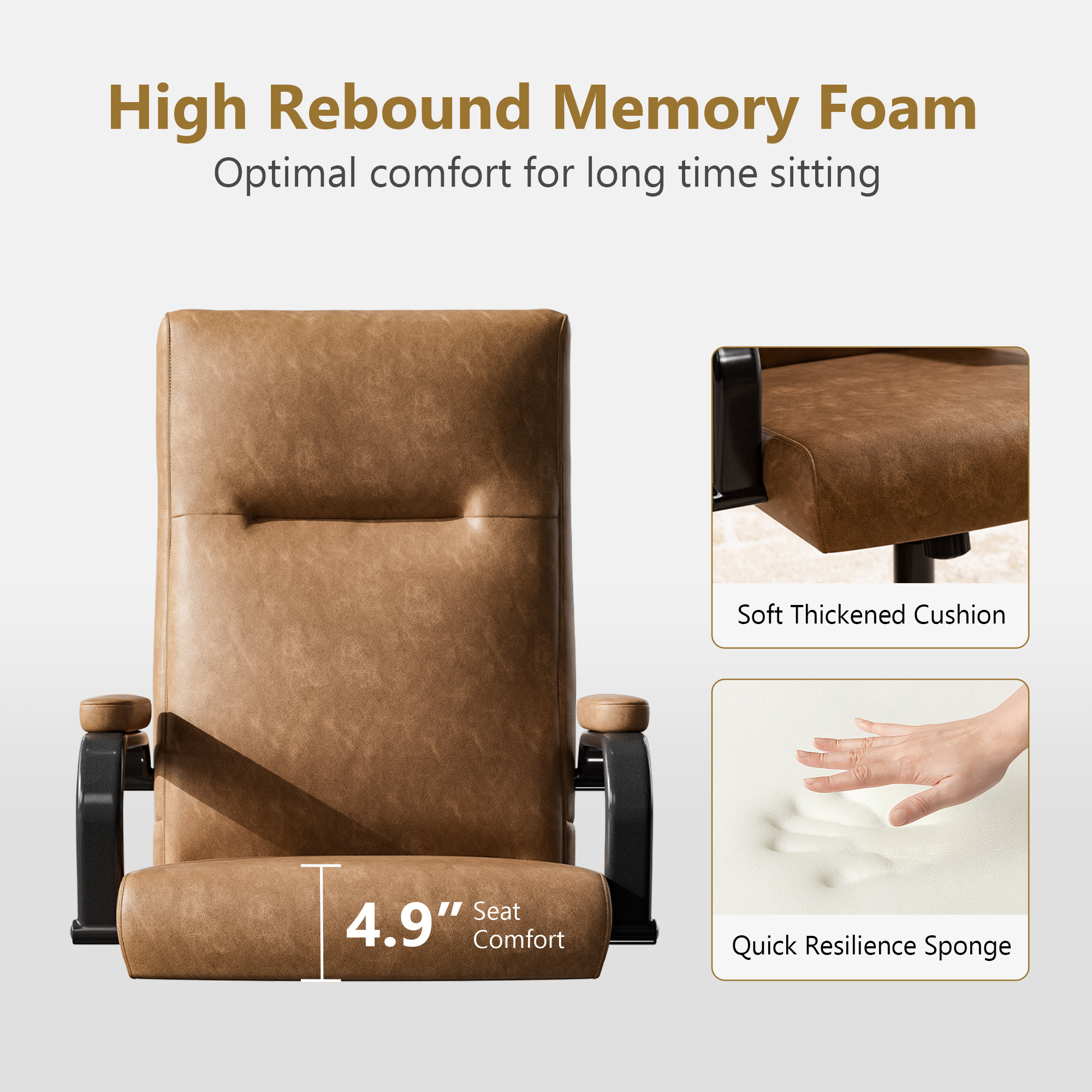 iooHug Ergonomic Office Chair with Memory Foam, High Back Adjustable Swivel Desk Chair, PU Leather Computer Gaming Chair with Lumbar Support and Armrests for Home Office, Brown