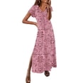 thumbnail image 1 of Vestido de Verano Largo para las Mujeres, Primavera Y Verano Cuello en V, Vestido de Manga Corta Casual Sólido, 1 of 5