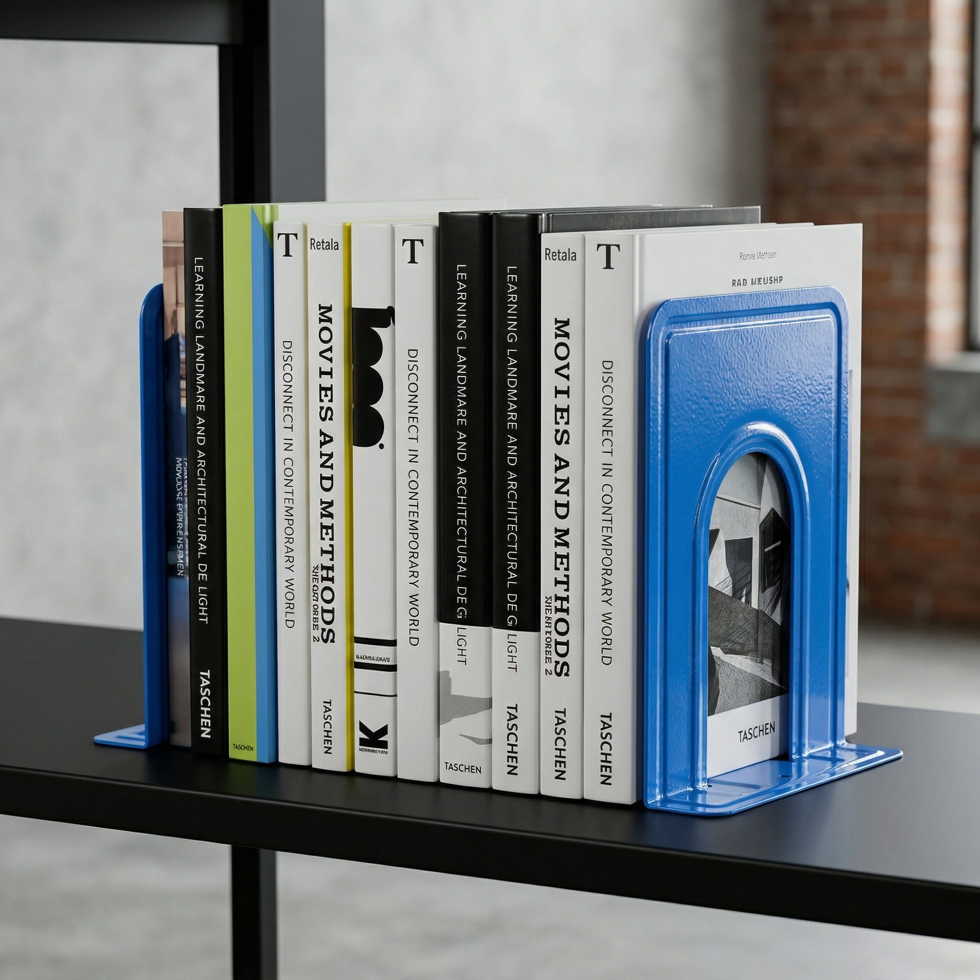 Unique Bargains Expandable Iron Bookends with Compartments Blue 5"L x 5.9"W x 7.5"H