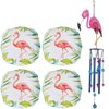 (Set) Pink Flamingo 21 Inch Wind Chime And Pack Of 4 Melamine Dessert Plates