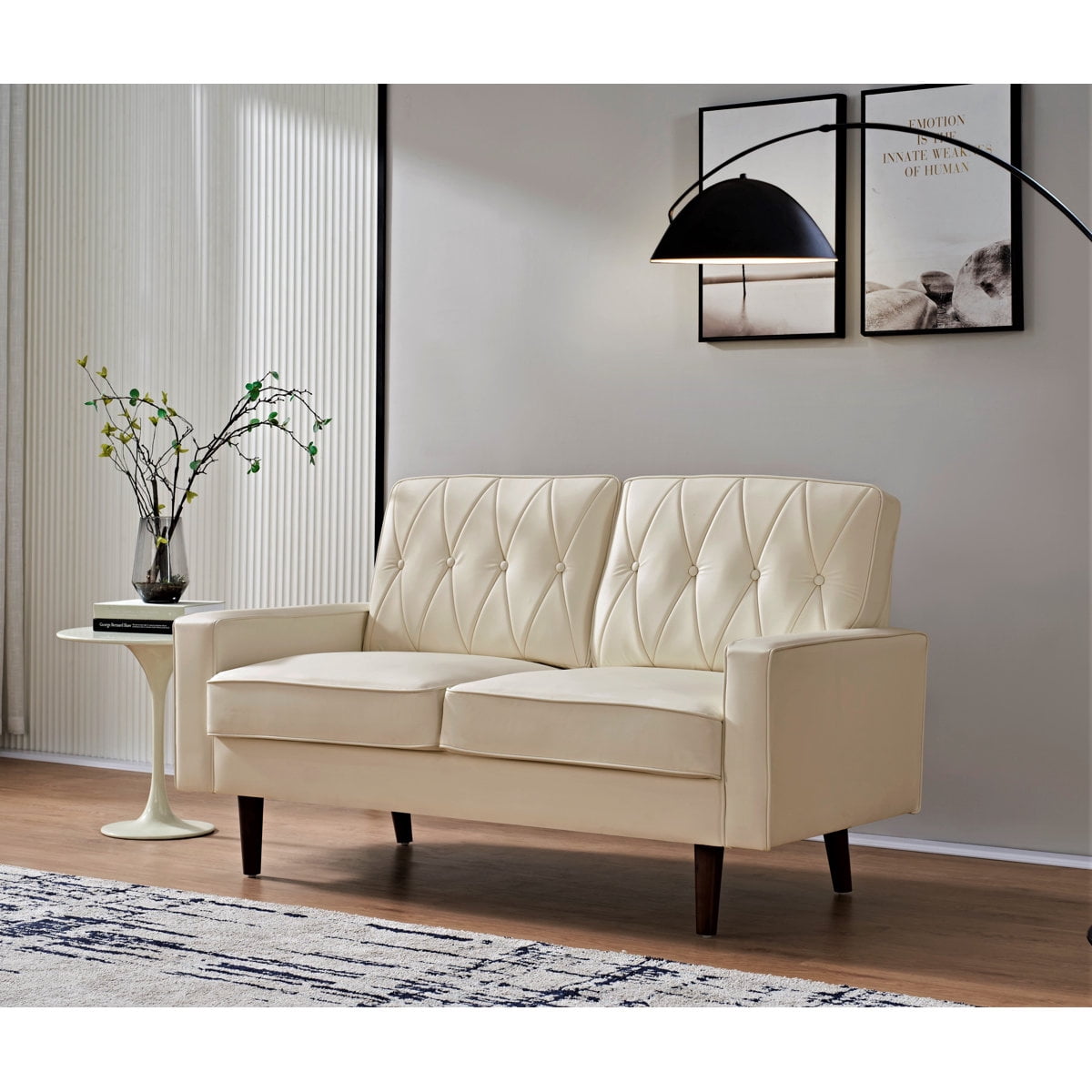 US Pride Furniture Modern Style Faux Leather Sofa with Elegant Round Tapered Legs