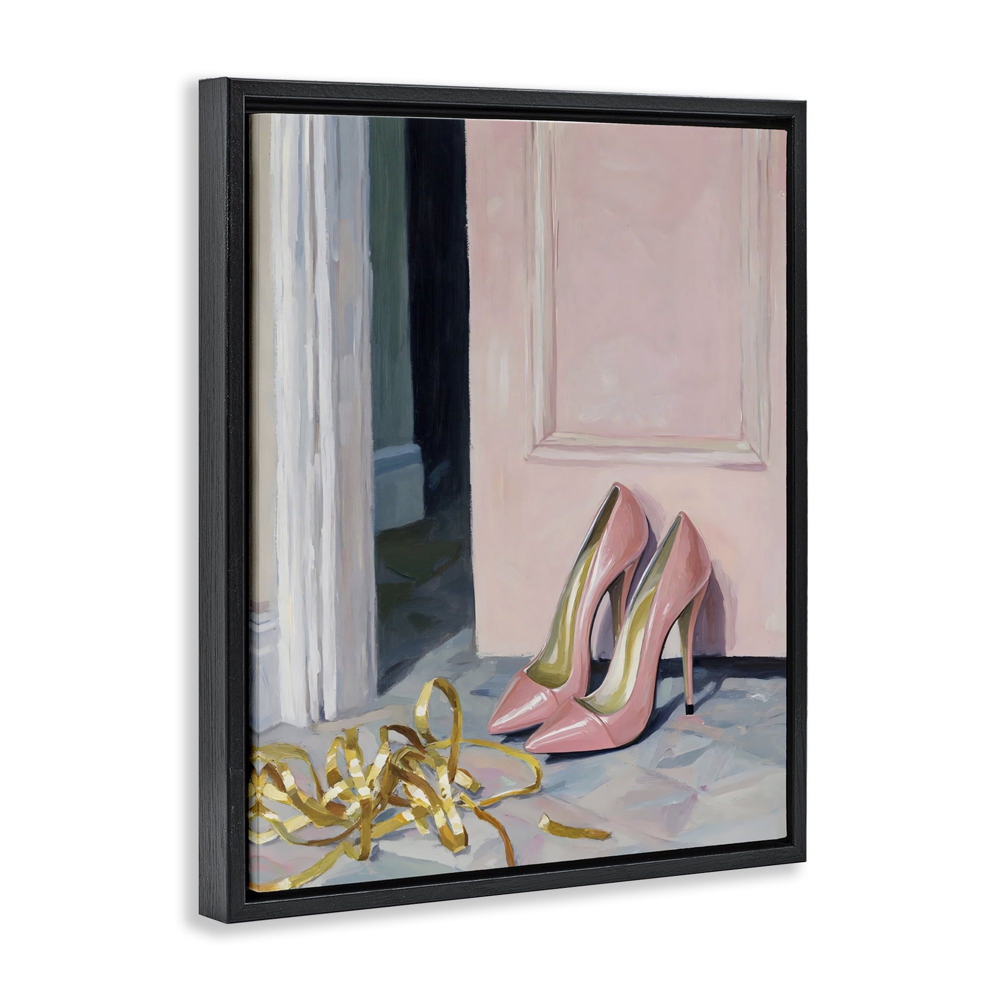 Stupell Industries Pink High Heels & Tinsel Black Framed Floater Canvas Wall Art, design by The Prints Vibe